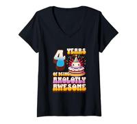 Mujer 4 años Axolotly Awesome Cute Axolotl 4th Birthday Kids Camiseta Cuello V