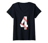 Mujer #4 Cordones de béisbol para 4º cumpleaños niño Cuatro años número 4 Camiseta Cuello V