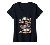 Mujer 4 Ruedas Mueven el Cuerpo 2 Ruedas el Alma Moto Camiseta Cuello V