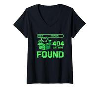 Mujer 404 Cat Not Found Pixel Art Glitch Error Divertido Felino Camiseta Cuello V
