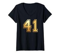 Mujer 41, número Cuarenta y un, gráficos de Deportes de Equipo Camiseta Cuello V