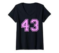 Mujer 43 Número Cuarenta y Tres Deportes Varsity College Girl Matching Camiseta Cuello V