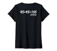 Mujer 45+45 = 135, Divertido Levantamiento de Pesas Fitness Sentadillas Banco Gimnasio matemáticas Camiseta Cuello V