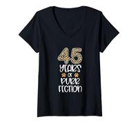 Mujer 45 Years of Purrfection 45th Birthday Cheetah Print Animal Camiseta Cuello V