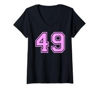 Mujer 49 Número Cuarenta y Nueve Deportes Varsity College Girl Matching Camiseta Cuello V