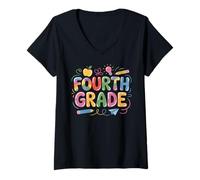 Mujer 4th Fourth Grade First Day of School Teacher Camiseta Cuello V