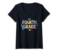 Mujer 4th Fourth Grade First Day of School Teacher Camiseta Cuello V