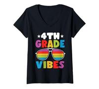 Mujer 4th Grade Back To School Sunglasses Vibes Retro First Day Camiseta Cuello V