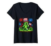 Mujer 4th of July Gamer Pixel US Flag Patriotic Men Women Kids Camiseta Cuello V