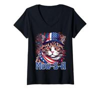 Mujer 4th of July Mew-S-A Pawsitively Patriotic Cat Camiseta Cuello V