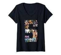 Mujer 5º Cumpleaños 5 Años Zoológico Animales Vida Silvestre Safari Selva Camiseta Cuello V