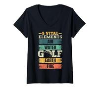 Mujer 5 Elementos vitales Aire Agua Golf Tierra Fuego Golfista Golfista Camiseta Cuello V