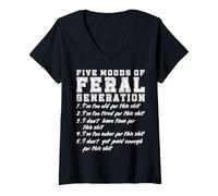 Mujer 5 Estados de ánimo de la generación Salvaje X Estilo Grunge Envejecido Gen X Camiseta Cuello V