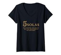 Mujer 5 SOLAS - Cinco Solas de la Reforma Cristiana - Vintage Camiseta Cuello V