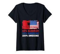 Mujer 50% Half Albanian Half American 100% Awesome Albania Flag Camiseta Cuello V