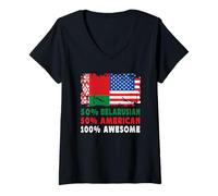 Mujer 50% Half Belarusian Half American 100% Awesome Belarus Flag Camiseta Cuello V