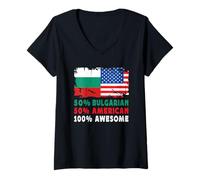 Mujer 50% Half Bulgarian Half American 100% Awesome Bulgaria Flag Camiseta Cuello V
