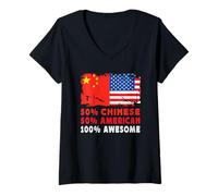 Mujer 50% Half Chinese Half American 100% Awesome China Flag Camiseta Cuello V