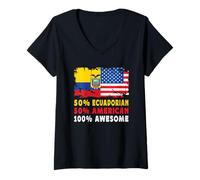 Mujer 50% Half Ecuadorian Half American 100% Awesome Ecuador Flag Camiseta Cuello V