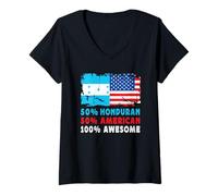 Mujer 50% Half Honduran Half American 100% Awesome Honduras Flag Camiseta Cuello V