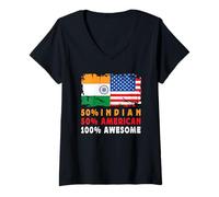 Mujer 50% Half Indian Half American 100% Awesome India Flag Camiseta Cuello V