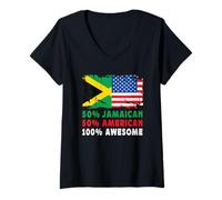Mujer 50% Half Jamaican Half American 100% Awesome Jamaica Flag Camiseta Cuello V