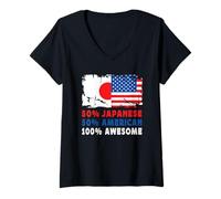 Mujer 50% Half Japanese Half American 100% Awesome Japan Flag Camiseta Cuello V