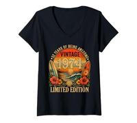 Mujer 52nd Birthday Tropical Vintage 1974 52 Years Old Men Women Camiseta Cuello V