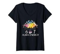 Mujer 6 7 Aura Energy at 67 Aura Level 67% Funny Six Seven Meme 67 Camiseta Cuello V