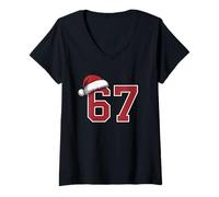 Mujer 6 7 Navidad 67 Santa Six Seven Funny Christmas Niños Adolescentes Camiseta Cuello V
