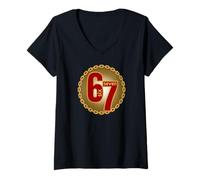 Mujer 6 7 Six Seven geste Big Numbers Baloncesto Cadena Chef Camiseta Cuello V