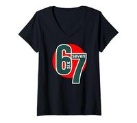 Mujer 6 7 Six Seven geste Big Numbers Sport Baloncesto círculo Camiseta Cuello V