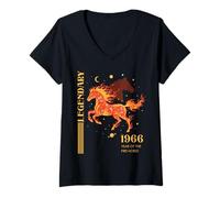 Mujer 60 Cumpleaños Año del Caballo de Fuego 2026 Retro 1966 Zodiaco Camiseta Cuello V