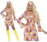 Mujer 60s 1960s Flor Hippy Disfraz & Medallón Por Smiffys