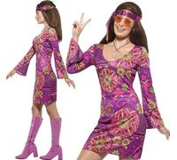 Mujer 60s 1960s Woodstock Hippy Disfraz & Medallón Smiffys