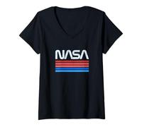 Mujer 60s 70s Vintage Retro NASA Worm Logo Vintage NASA Idea de Regalo Camiseta Cuello V