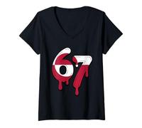 Mujer 67 Bandera de Groenlandia Six Seven Greenlander Camiseta Cuello V