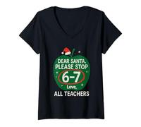 Mujer 67 Christmas Funny Dear Santa Six Seven 6-7 Padres Camiseta Cuello V