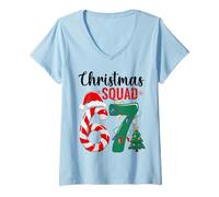 Mujer 67 Christmas Squad - Sombrero de Fiesta de Navidad Familiar a Juego Camiseta Cuello V