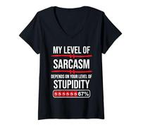 Mujer 67 Coffee My Level of Sarcasm Depends On Level of Stupidity Camiseta Cuello V