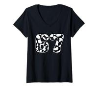 Mujer 67 Cow Spot Number Farm Animal Theme Bold Diseño Gráfico Camiseta Cuello V