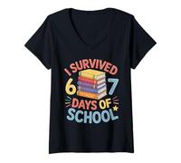 Mujer 67º Día de Escuela Maestros Niños 67 Números de Matemáticas 100 Días Camiseta Cuello V