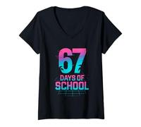 Mujer 67 días de Escuela Happy 100th Day Boys Girls Kids Teachers Camiseta Cuello V