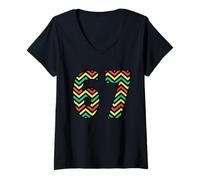 Mujer 67 Diseño de números gráficos en Zigzag Estilo Orgullo afroamericano Camiseta Cuello V