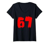 Mujer 67 Diseño gráfico de números atrevidos Estilo Fuego Llama roja Camiseta Cuello V