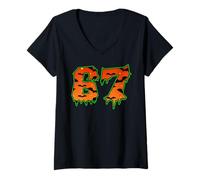 Mujer 67 Drip Meme Gen Alpha Z Slang espeluznantes murciélagos Disfraz de Halloween Camiseta Cuello V