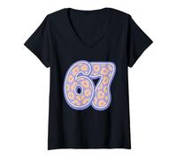 Mujer 67 Estampado Animal de Leopardo con Estampado de Seis Siete Melocotones con Estampado de Safari Salvaje Camiseta Cuello V