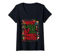 Mujer 67 Funny Christmas Meme Most Likely To Say 67 Family Photos Camiseta Cuello V