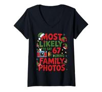 Mujer 67 Funny Christmas Meme Most Likely To Say 67 Family Photos Camiseta Cuello V