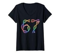 Mujer 67 Funny Number Meme Replicación del ADN Biología Molecular Humor Camiseta Cuello V